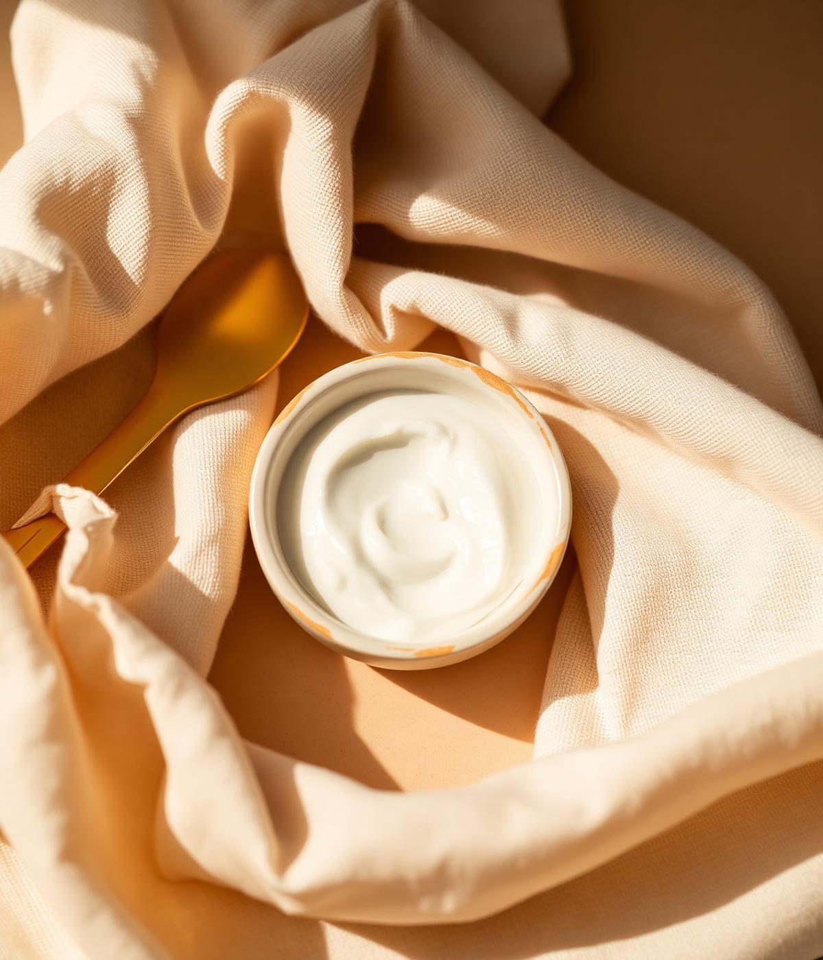 Ceramica com creme e tecido natural