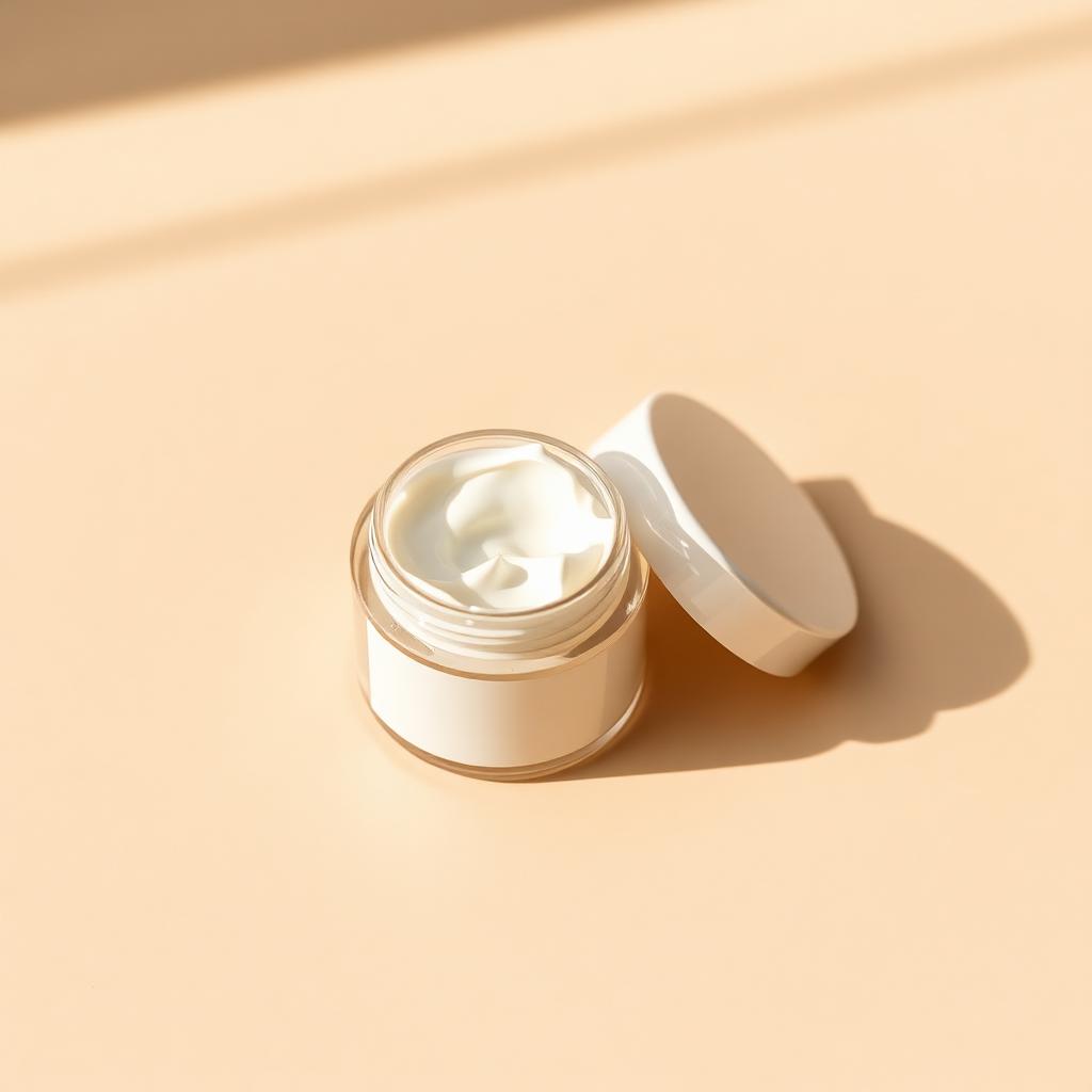 Frasco de creme aberto sobre superfície neutra